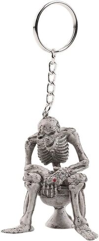 ODETOJOY Skeleton Skull Keychain Creative Skull On Toilet Punk Keyrings for Men Novelty Key Holder for Purse or Bag (Gray) in Saudi Arabia