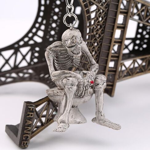 ODETOJOY Skeleton Skull Keychain Creative Skull On Toilet Punk Keyrings for Men Novelty Key Holder for Purse or Bag (Gray) in Saudi Arabia