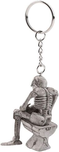 ODETOJOY Skeleton Skull Keychain Creative Skull On Toilet Punk Keyrings for Men Novelty Key Holder for Purse or Bag (Gray) in Saudi Arabia