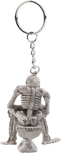 ODETOJOY Skeleton Skull Keychain Creative Skull On Toilet Punk Keyrings for Men Novelty Key Holder for Purse or Bag (Gray) in Saudi Arabia