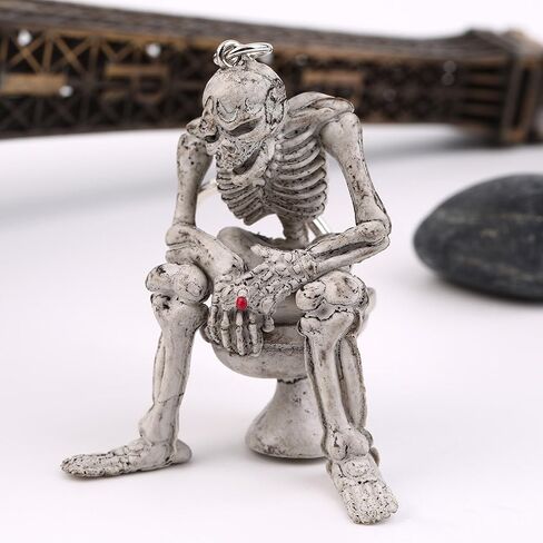 ODETOJOY Skeleton Skull Keychain Creative Skull On Toilet Punk Keyrings for Men Novelty Key Holder for Purse or Bag (Gray) in Saudi Arabia