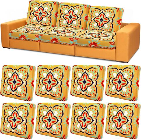 8 Pcs Printed Couch Cushion Covers with Elastic Stretch 27.5 x 25 Inch Sofa Furniture Cushion Covers Washable Bohemian Floral Indoor Outdoor Sofa Replacement in Saudi Arabia