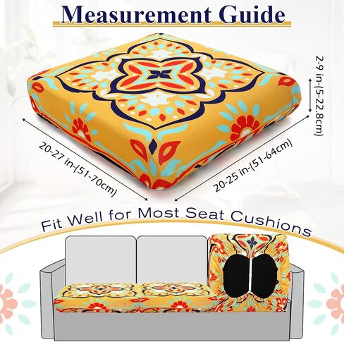 8 Pcs Printed Couch Cushion Covers with Elastic Stretch 27.5 x 25 Inch Sofa Furniture Cushion Covers Washable Bohemian Floral Indoor Outdoor Sofa Replacement in Saudi Arabia