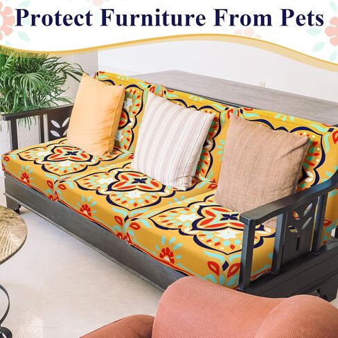 8 Pcs Printed Couch Cushion Covers with Elastic Stretch 27.5 x 25 Inch Sofa Furniture Cushion Covers Washable Bohemian Floral Indoor Outdoor Sofa Replacement in Saudi Arabia