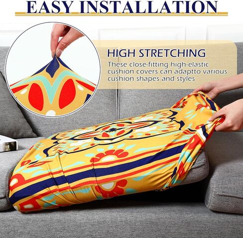 8 Pcs Printed Couch Cushion Covers with Elastic Stretch 27.5 x 25 Inch Sofa Furniture Cushion Covers Washable Bohemian Floral Indoor Outdoor Sofa Replacement in Saudi Arabia