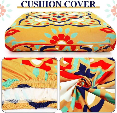 8 Pcs Printed Couch Cushion Covers with Elastic Stretch 27.5 x 25 Inch Sofa Furniture Cushion Covers Washable Bohemian Floral Indoor Outdoor Sofa Replacement in Saudi Arabia
