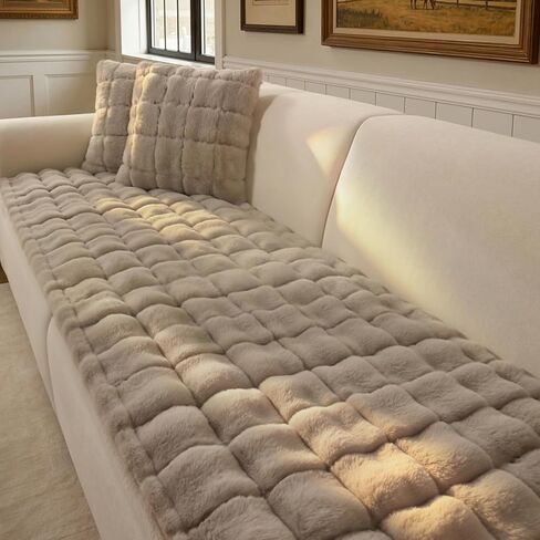Couch Cover for Pets Plush, Non Slip Cozy Sofa Cover Pet Friendly, Soft Thick Fuzzy Sofa Slipcovers for 3 Cushions Washable Couch Sofa Funiture Protector(Light Brown,27.6'' x 63'') in Saudi Arabia