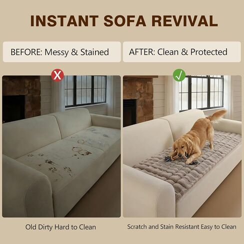 Couch Cover for Pets Plush, Non Slip Cozy Sofa Cover Pet Friendly, Soft Thick Fuzzy Sofa Slipcovers for 3 Cushions Washable Couch Sofa Funiture Protector(Light Brown,27.6'' x 63'') in Saudi Arabia