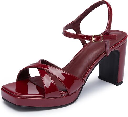 Platform Chunky Heels for Women - Square Open Toe Criss-Cross Strap Sandals with Ankle Buckle - Comfortable Dressy Shoes for Wedding, Party & Daily Wear in Kuwait