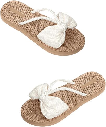 GORGLITTER Women's Bow Flat Sandals Boho Open Toe Straw Slip on Summer Beach Vacation Sandals Going Out Casual Slippers in Saudi Arabia