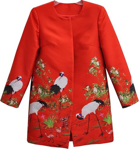 LA CERA Women's Jacquard Crane Jacket, Plus Size, 100% Polyester, Round Neck, Hidden Buttons, Dry Clean Only in Saudi Arabia
