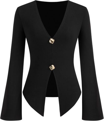 CIDER Women's Tops V Neck Long Sleeve Top Split Elegant Slim Fit Cotton Blend Knit Fabric Daily Casual in Saudi Arabia