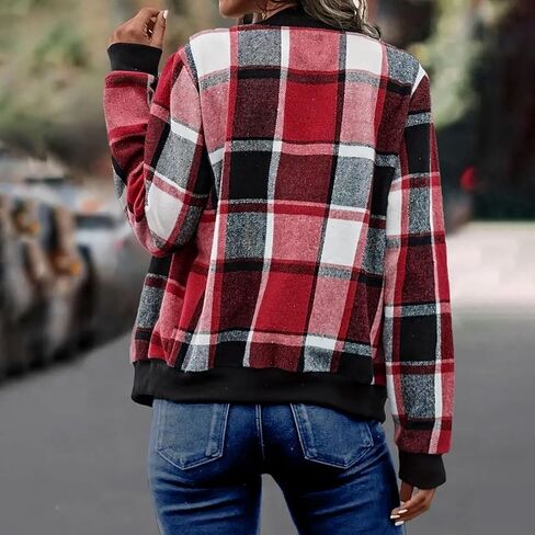 Oversize Plaid Jacket for Women Trendy Long Sleeve Shackets Casual Zip up Fall Lightweight Jackets Fall Winter Outfit in Saudi Arabia