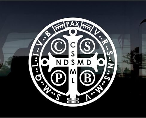 5 قطع ملصق سيارة القديس بنديكت وسام كاثوليكي ديني، ملصق متقاطع للقديس بنديكت لنافذة الشاحنة والمركبات فكرة هدية للحماية من الصدمات (5 × 5) in Kuwait