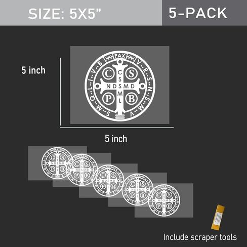 5 قطع ملصق سيارة القديس بنديكت وسام كاثوليكي ديني، ملصق متقاطع للقديس بنديكت لنافذة الشاحنة والمركبات فكرة هدية للحماية من الصدمات (5 × 5) in Kuwait