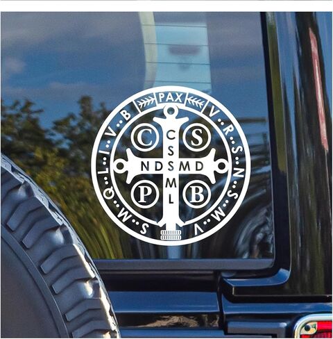 5 قطع ملصق سيارة القديس بنديكت وسام كاثوليكي ديني، ملصق متقاطع للقديس بنديكت لنافذة الشاحنة والمركبات فكرة هدية للحماية من الصدمات (5 × 5) in Kuwait