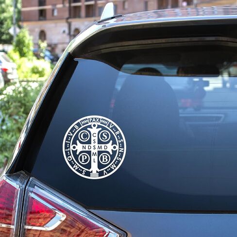 5 قطع ملصق سيارة القديس بنديكت وسام كاثوليكي ديني، ملصق متقاطع للقديس بنديكت لنافذة الشاحنة والمركبات فكرة هدية للحماية من الصدمات (5 × 5) in Kuwait