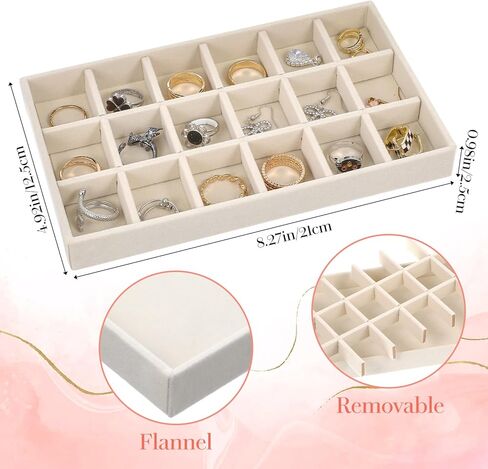 8 Pcs Jewelry Organizer Tray, Stackable Velvet Jewelry Trays Drawers Organizer for Drawer Inserts Earring Organizers for Women, Divided Display Trays for Earring Ring Necklace (Beige) in Saudi Arabia