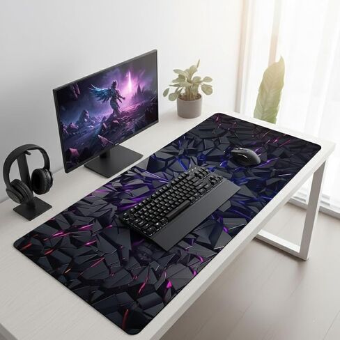 Extra-Large Futuristic Gaming Mouse Pad, Black Desk Mat with Vibrant Neon Lines, Non-Slip Rubber Base and Stitched Edges, Modern Gamer Decor in Saudi Arabia