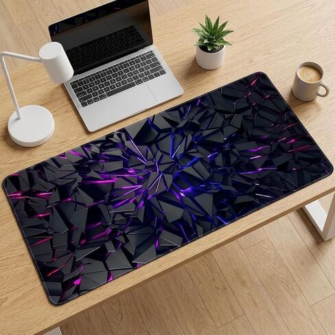 Extra-Large Futuristic Gaming Mouse Pad, Black Desk Mat with Vibrant Neon Lines, Non-Slip Rubber Base and Stitched Edges, Modern Gamer Decor in Saudi Arabia