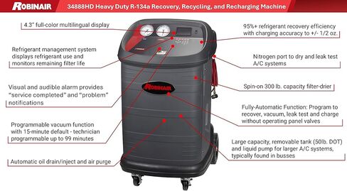 Robinair 34888HD Heavy Duty R-134a Refrigerant Recovery, Recycling, and Recharging Machine for Cars, Trucks, SUVs, and Vans, as Well as Oversize Vehicles Like Buses in Saudi Arabia