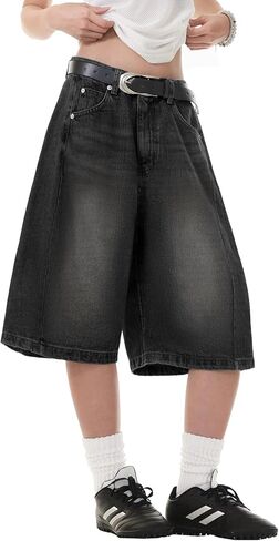 EMMIOL Jorts للنساء شورت جينز فضفاض Y2K شورت دينم واسع الساق ملابس شارع الجرونج in Saudi Arabia