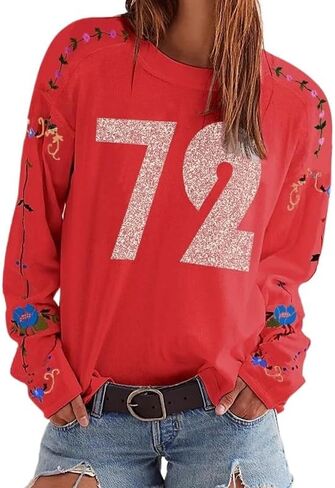 Y2K Oversized Graphic Sweater for Women 72 Print Floral Embroidery Vintage Long Sleeve Sweatshirt in Kuwait