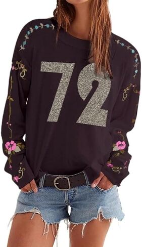 Y2K Oversized Graphic Sweater for Women 72 Print Floral Embroidery Vintage Long Sleeve Sweatshirt in Saudi Arabia