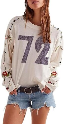 Y2K Oversized Graphic Sweater for Women 72 Print Floral Embroidery Vintage Long Sleeve Sweatshirt in Saudi Arabia