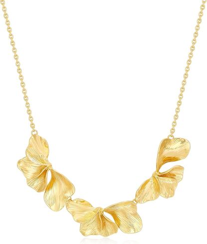 14K Gold Plated Chunky Ginkgo Leaf Necklace - 3D Floral Statement Bib Choker for Women, Elegant Jewelry Gift for Daily & Party Wear in Kuwait
