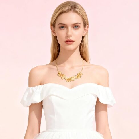 14K Gold Plated Chunky Ginkgo Leaf Necklace - 3D Floral Statement Bib Choker for Women, Elegant Jewelry Gift for Daily & Party Wear in Kuwait