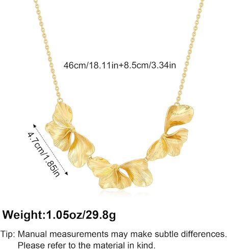 14K Gold Plated Chunky Ginkgo Leaf Necklace - 3D Floral Statement Bib Choker for Women, Elegant Jewelry Gift for Daily & Party Wear in Kuwait