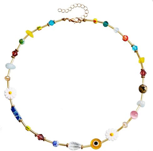 Daisy Heart Butterfly Beaded Choker Necklace For Women Statement Boho Y2K Adjustable Choker Style Beaded Chain Gold Colors in Saudi Arabia