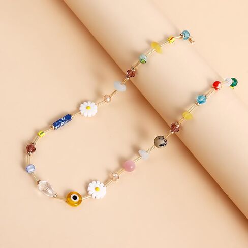 Daisy Heart Butterfly Beaded Choker Necklace For Women Statement Boho Y2K Adjustable Choker Style Beaded Chain Gold Colors in Saudi Arabia