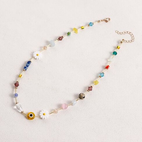 Daisy Heart Butterfly Beaded Choker Necklace For Women Statement Boho Y2K Adjustable Choker Style Beaded Chain Gold Colors in Saudi Arabia