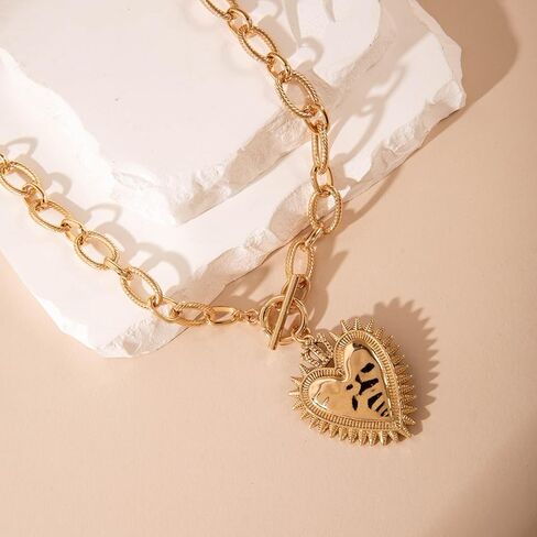 MYANAIL Gold Thick Chain Choker OT Clasp Necklace for Women Chunky Sun Heart Pendant Necklaces Jewelry Thick Bold Toggle Necklaces for Women Minimalist O-Shaped Link Chain Chokers Necklace Gift in Kuwait