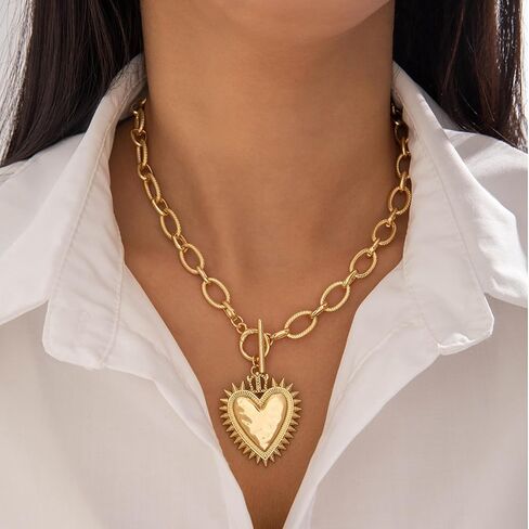 MYANAIL Gold Thick Chain Choker OT Clasp Necklace for Women Chunky Sun Heart Pendant Necklaces Jewelry Thick Bold Toggle Necklaces for Women Minimalist O-Shaped Link Chain Chokers Necklace Gift in Saudi Arabia