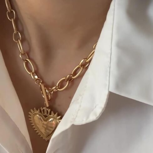 MYANAIL Gold Thick Chain Choker OT Clasp Necklace for Women Chunky Sun Heart Pendant Necklaces Jewelry Thick Bold Toggle Necklaces for Women Minimalist O-Shaped Link Chain Chokers Necklace Gift in Saudi Arabia