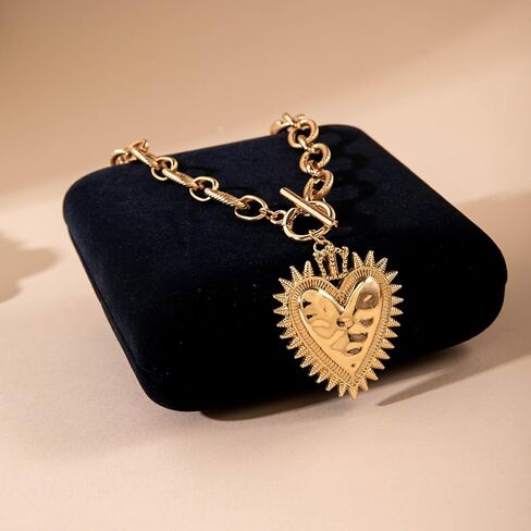 MYANAIL Gold Thick Chain Choker OT Clasp Necklace for Women Chunky Sun Heart Pendant Necklaces Jewelry Thick Bold Toggle Necklaces for Women Minimalist O-Shaped Link Chain Chokers Necklace Gift in Saudi Arabia