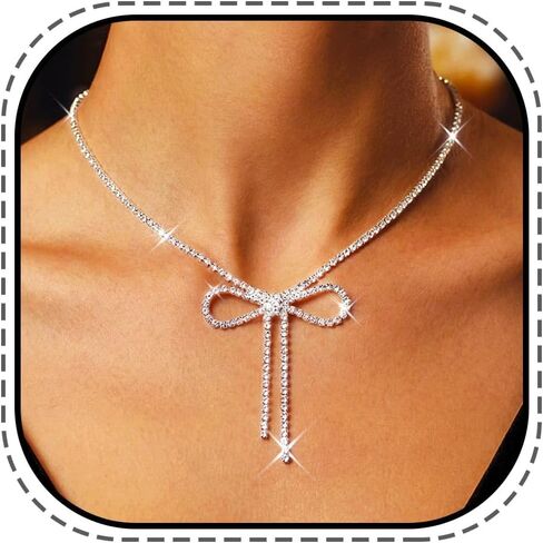 JAKAWIN Rhinestone Bow Necklace Silver Choker Necklaces Jewelry for Women in Saudi Arabia