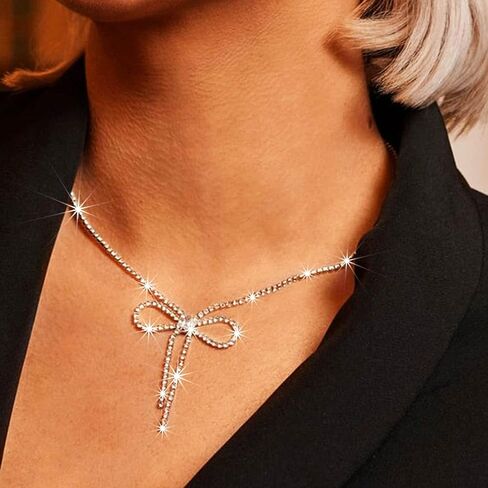 JAKAWIN Rhinestone Bow Necklace Silver Choker Necklaces Jewelry for Women in Saudi Arabia