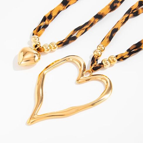 Chunky Heart Necklaces for Women Leopard Necklace for Women Scarf Necklace with Charm Large Heart Pendant Necklaces Gold Chunky Jewelry in Saudi Arabia