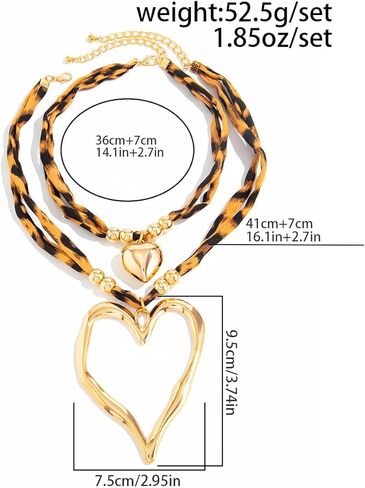 Chunky Heart Necklaces for Women Leopard Necklace for Women Scarf Necklace with Charm Large Heart Pendant Necklaces Gold Chunky Jewelry in Saudi Arabia