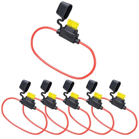 MUYI 6 Pack Inline Fuse Holder Kit - 14AWG Waterproof Pigtail Wire Loop with 20A Standard Blade Fuses ATC/ATO in Kuwait