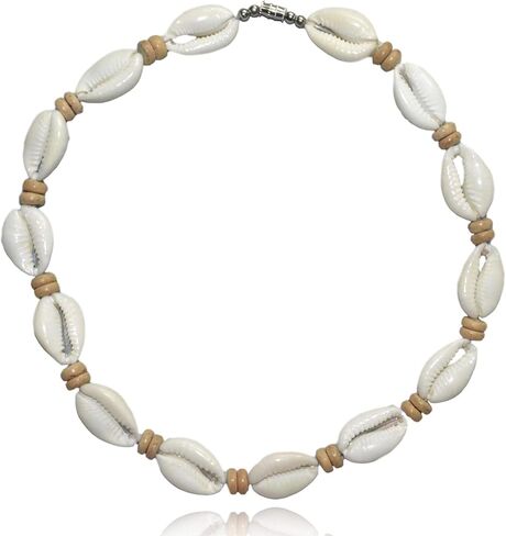 Native Treasure Mens and Womens Natural Cowrie Conch Shell Necklace with Real Brown Coco Beads Tropical Jewelry Summer Beach Surfer Necklace in Saudi Arabia