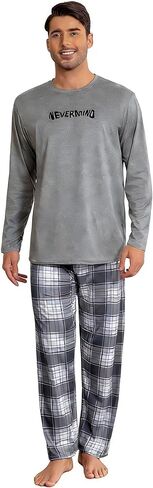 Gray Mens Pajamas Set 2 Piece, Long Sleeve Pajamas with Print Mens Pajama Pants, Soft Pijamas Para Hombres in Saudi Arabia