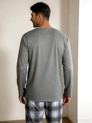 Gray Mens Pajamas Set 2 Piece, Long Sleeve Pajamas with Print Mens Pajama Pants, Soft Pijamas Para Hombres in Saudi Arabia