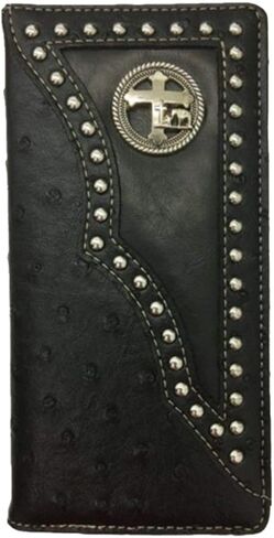 Men Wallet Western Bifold Check Book W011-30 Cross Praying Cowboy Ostrich Black in Saudi Arabia