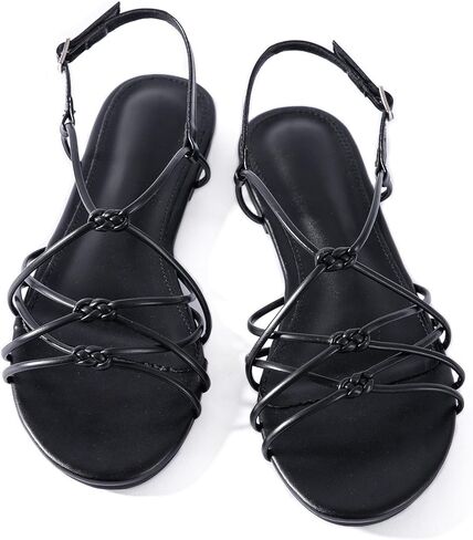 صندل نسائي مسطح بأشرطة من Mtzyoa، تصميم معقود من الجلد الصناعي المضفر، مفتوح من الخلف، بيج، نمط شاطئ كاجوال in Kuwait