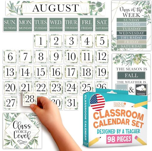 Hadley Designs Greenery Classroom Calendar Set Bulletin Board Sets For Teachers - School Calendar For Classroom, Classroom Calendar Bulletin Board Set For Classroom Decoration in Kuwait